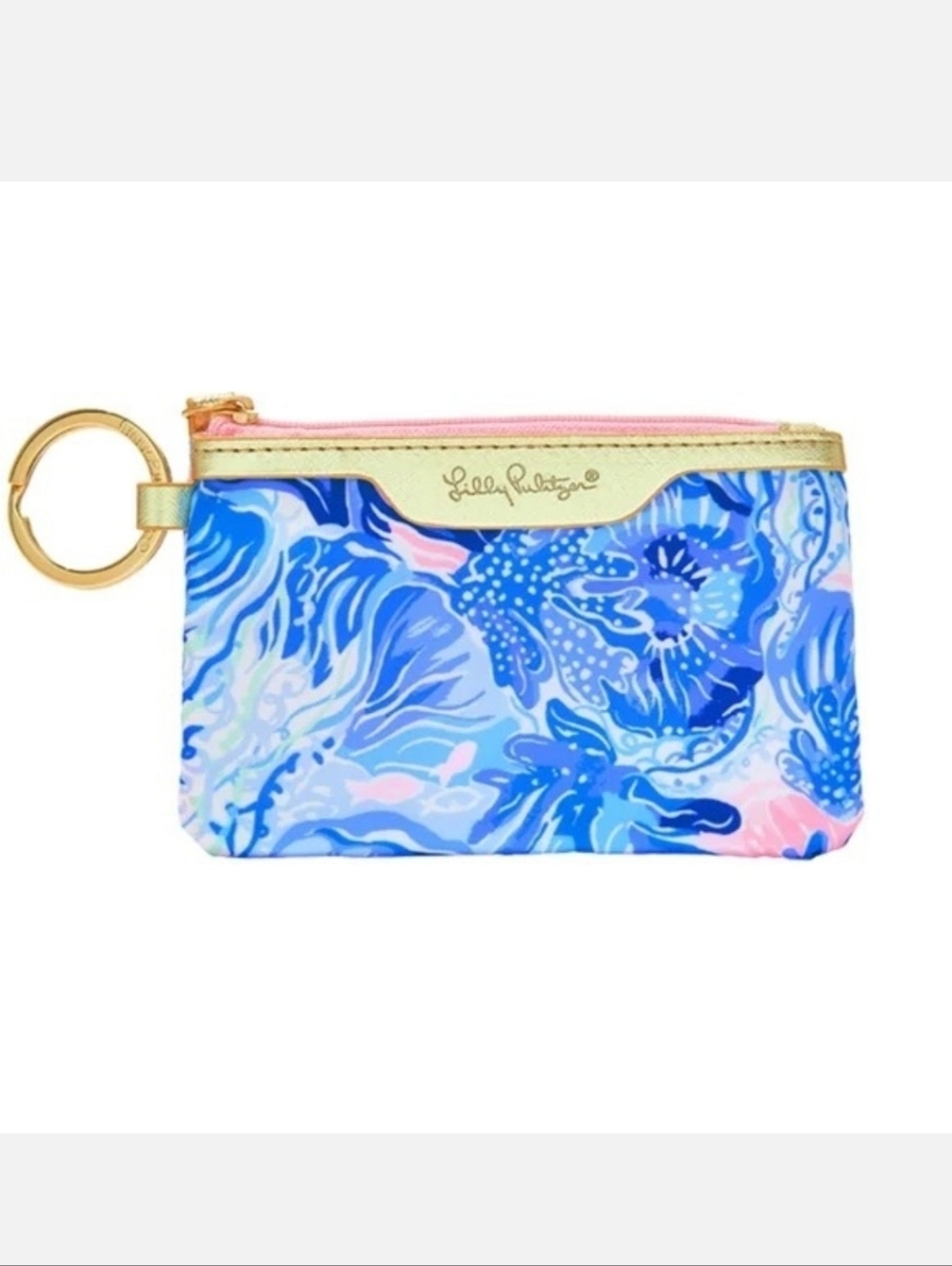 Lilly Pulitzer ID Case Wallet Keychain In Shade Seekers Saltwater Blue & Pink